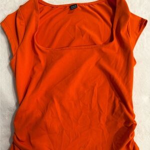 SHEIN Bright Orange Square Neck Cap Sleeve Tank Top